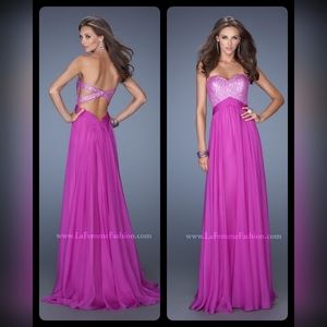 LA FEMME PROM 19641 MAGENTA SEQUIN PLEATED STRAPLESS GOWN NWT
